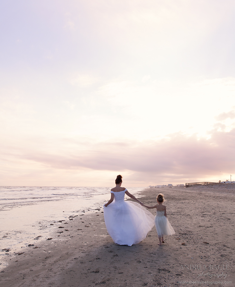 mommy and daughter wedding dresses on the beach